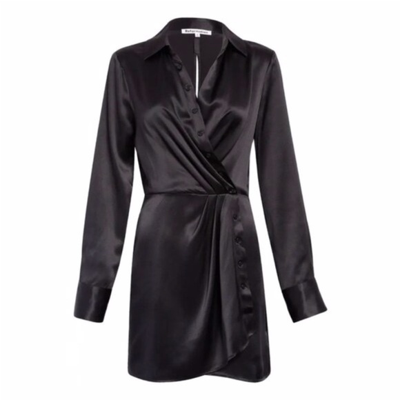 NEW Reformation Alaine Silk Dress Black 8 - Picture 1 of 17